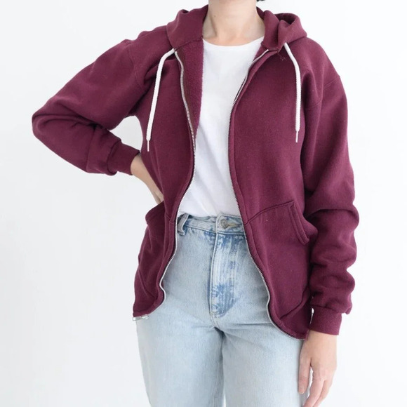 Vintage Hanes Activewear Maroon Zip Up Hoodie w/ Florida Palm Tree Ocean View M - Picture 2 of 11